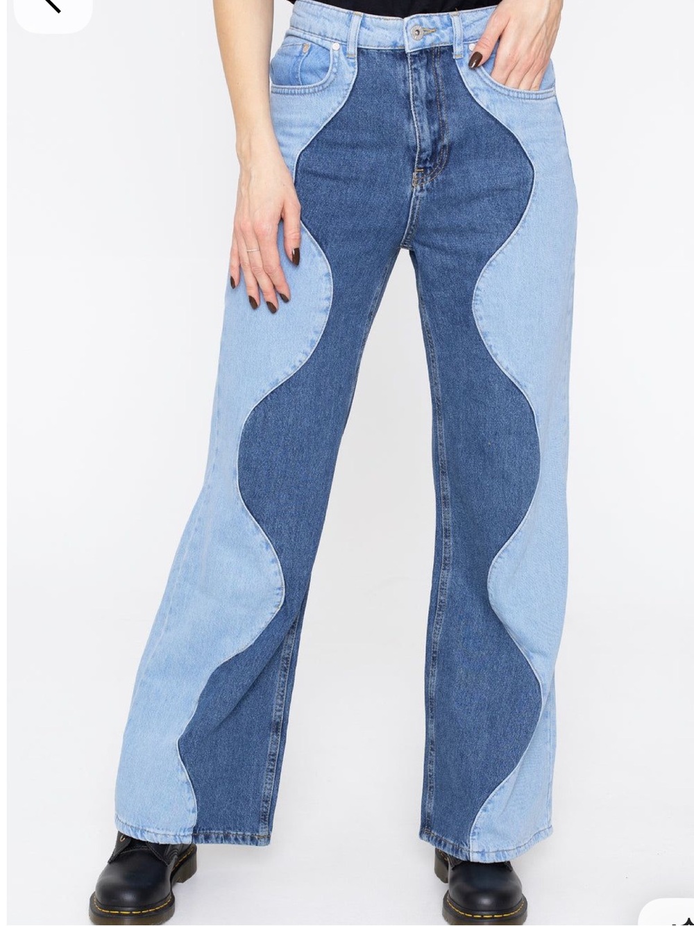 NWT The Ragged Priest Underworld Jean Two-Tone Wave Panel Wide Leg Jeans Size 28